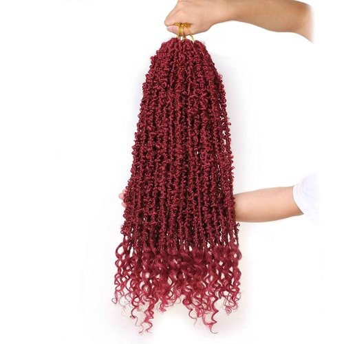 ZRQ Butterfly Locs Crochet Hair With Curly Ends 24 Inch 6Packs Burgundy Distressed Butterfly Faux Locs Pre looped Synthetic Goddess Soft Locs Hair Extensions for Women (24 Inch, bug#)