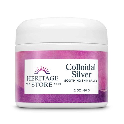HERITAGE STORE Colloidal Silver Soothing Skin Salve with Aloe Vera, Lavender Water, Honey, Baking Soda & More, Nourishes & Calms Dry, Problem Areas of the Skin, 2oz