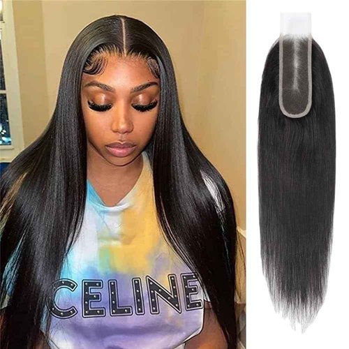 Anvnkl 2x6 HD Lace Closure Straight Human Hair Real HD Transparent 18inch 100% Brazilian Virgin Kim K Middle Part Pre Plucked with Baby Hair Natural Color Kim K 2x6 Closure