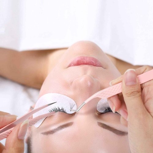Lash Tweezers Professional Eyelash Extension Tweezers for Make Fans 3D 6D Pink Japanese Stainless Steel by FADVAN