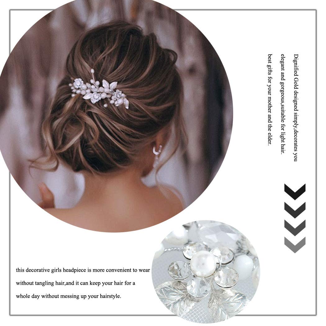 Catery Bride Wedding Headband Silver Crystal Hair Vine Flower Hair Piece Leaf Pearl Hair Jewelry Braid Headpieces Bridal Hair Accessories for Women and Girls (A-Silver)