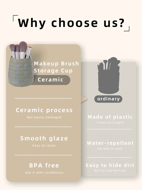 QUXIJA Ceramic Makeup Brush Holders, Bathroom Vanity and Countertop,Make up Brushes Cup for Cosmetics, Lipsticks, Bathroom Vanity Desktop Storage (Vintage Grey)