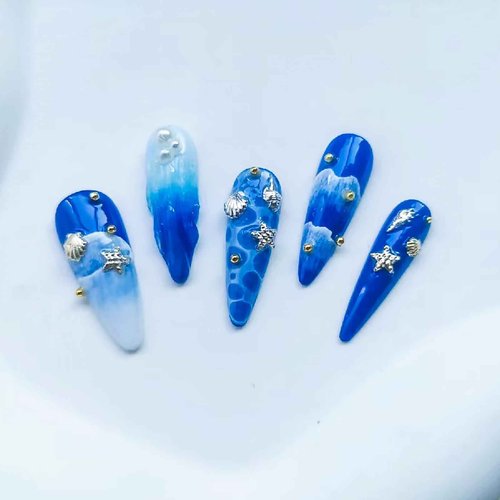 HYWWPFLAY 2 Disc 3D Silver Nail Charms, Beach Starfish Sea Seashell Nail Art Studs Rivet Alloy 3D Nail Gems Metallic Jewelry Decoration for Manicure DIY Nail Accessories (12 Style-Ocean)