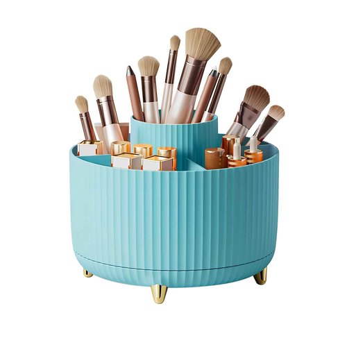 DASITON Large Capacity Makeup Brush Holder,360° Rotating Makeup Organizer,5 Slot Makeup Brushes Cup,for Vanity Decor,Bathroom Countertops,Desk Storage Container,Cosmetic Display cases(Blue)