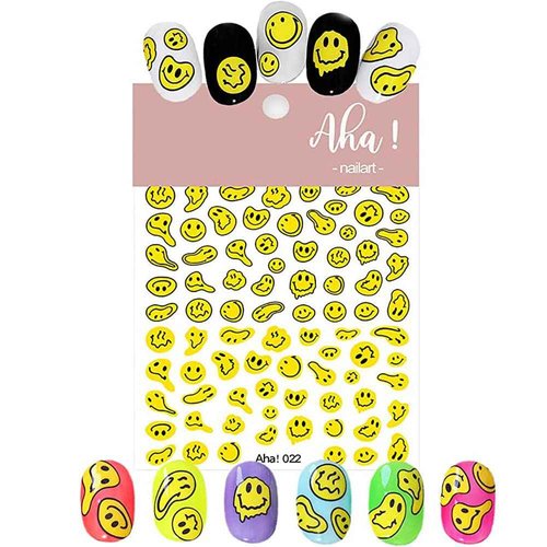 Smiling Face Nail Art Stickers 3D Nail Decals Cute Self-Adhesive Nail Stickers Yellow Black and White Twisted Smiling Face Nail Supplies for Women Girls Kids Nail Decorations