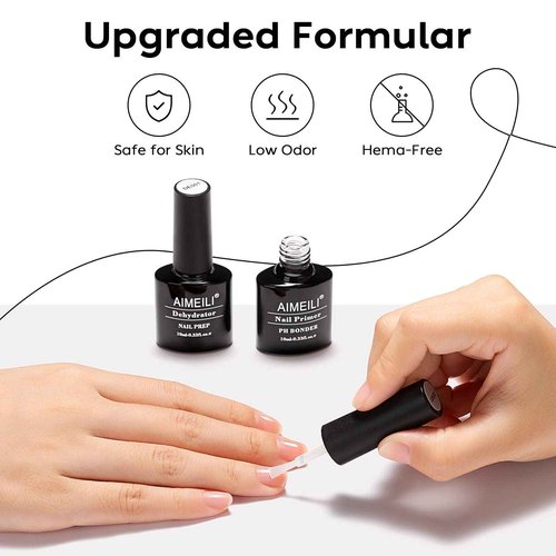AIMEILI Nail Prep Bond Primer Quick Dry Nail Prep Dehydrator and Rubber Base Gel for Nail