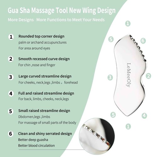 LeMeeOly 2Pcs Gua Sha Facial Tools Stainless Steel, Detailer GuaSha Set for Face Neck, Natural Skin Care Metal Gua Sha Lymphatic Drainage Face Massage Tool, Gift for Women (Detail Guasha Set)