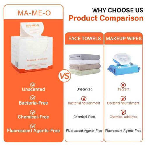 MAMEO Ultra Thick Disposable Face Towels XL, Lint-Free Facial Wipes for Makeup Removal & Gentle Skin Care,160 Count（4 Pack）