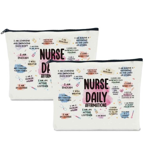 2 PCS Nurse Makeup Bag for Women - RN Appreciation Gift for Nursing, Medical Assistant Graduation, Retirement - Travel Toiletry Cosmetic Bag