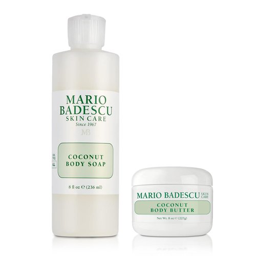 Mario Badescu Coconut Body Wash & Body Butter Bundle – Hydrating Shower Gel Soap & Moisturizing Cream for Smooth, Soft Skin Care – Summer Beach Vacation Essentials for Women & Men