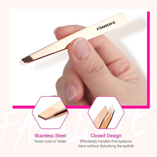 Precision Tweezers Set, Professional Stainless Steel Tweezer for Men and Women, 2 Pack Eyebrow Tweezers for Facial Hair, Chin, and Ingrown Hair Removal (Rose Gold)