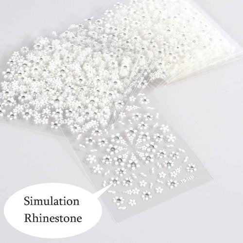 Flowers Nail Art Stickers 3D Self Adhesive Nail Art Supplies White Flower Stickers with Rhinestones Nail Design Floral Blossom Nail Decals for Nails Decorations Manicure Accessories 30Sheets