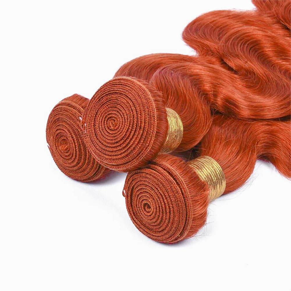 Suhkrpt Hair Color 350 Bundles Human Hair Ginger Body Wave Human Hair Bundles Orange Bundles Human Hair 16 16 16 Inch Color 350 Body Wave Bundles Ginger Bundles