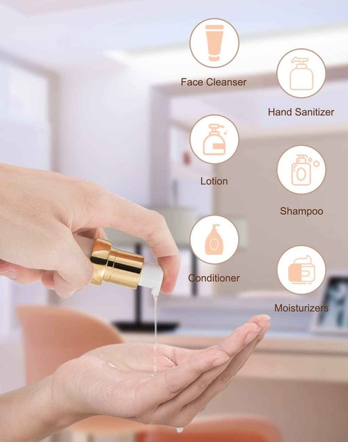 XQNCBY Gold 15ML 0.5 oz Airless pump bottle Toiletries Travel Size containers airport essentials Dispenser with Box Reusable mini lotion plastic travel bottles 4 Packs