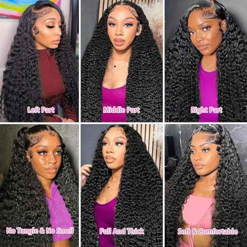 30 Inch 13x6 Deep Wave Lace Front Wigs Human Hair 200 Density 13x6 HD Lace Front Wigs Human Hair Pre Plucked Deep Curly Glueless Wig 100% Virgin Human Hair Lace Front Wigs for Women