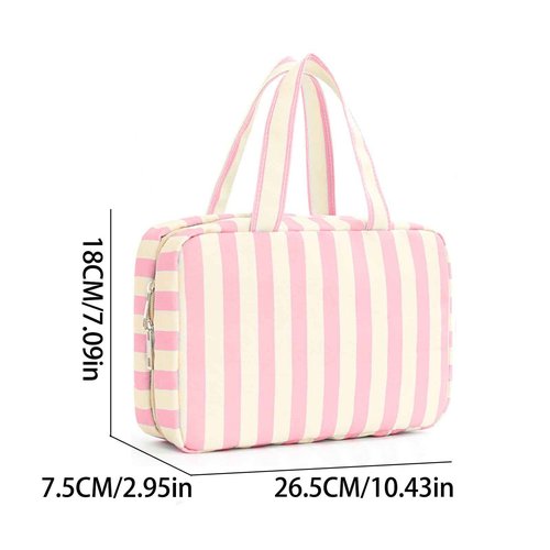Apxouans Toiletry Bag for Women Travel Water-resistant Cosmetic Bag Fashion Stripes Makeup Bag with Hanging Hook Preppy for Store Toiletries Cosmetic Accessories Large Capacity Pink