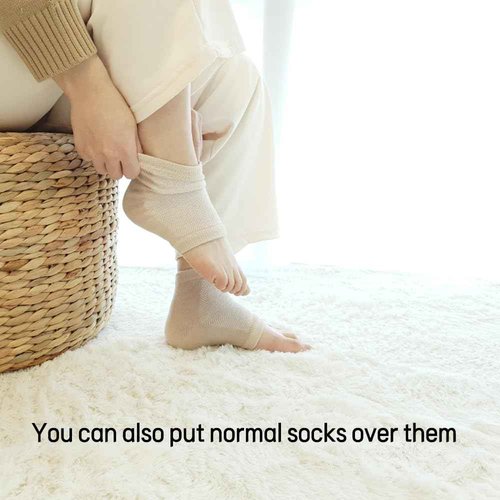 Moisturizing Gel Heel Socks to Repair Dry, Cracked Heels – Soften, Soothe & Revitalize Feet for Men & Women (Beige, 3 Pairs)