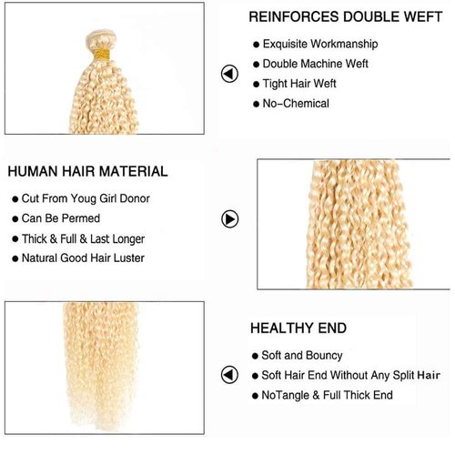 613 Bundle Blonde Kinky Curly Human Hair Weave 28 28 28 Inch Brazilian Unprocessed Virgin Hair 3 Bundles Blonde Kinky Curly Human Hair Extensions