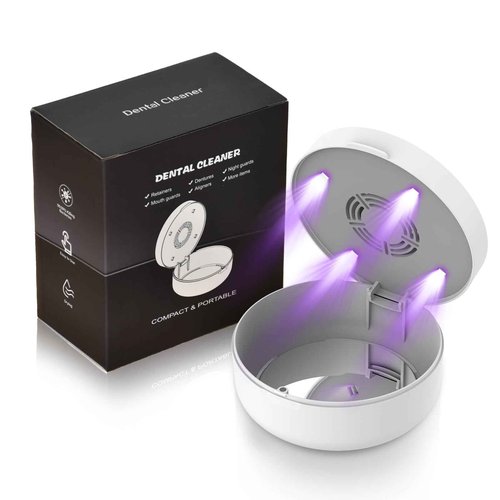 Voraiya UV Retainer Case Braces Box with Fan and Mirror – Compact Dental Case for Aligners, Mouth Guards, Night Guards, and Teeth Braces – White