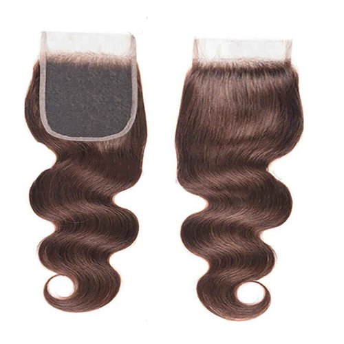 5x5 Chocolate Brown Body Wave Closure Free Part Pre Plucked With Baby Hair Brazilian Virgin Remy Human Hair Color #4 Closure 12 Inch