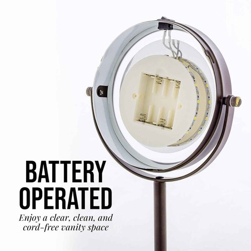 OVENTE 6" Lighted Makeup Mirror with 1X/7X Magnification, Cordless Tabletop Mount Vanity Round Mirror with 360° Swivel Design and Double Sided Cool Tone LED Ring Light, Antique Bronze MLT60ABZ1X7X