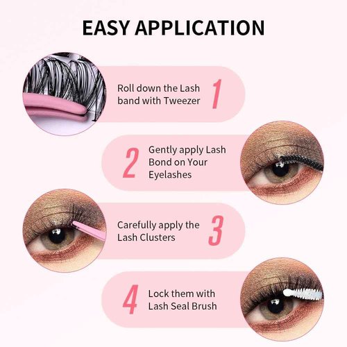 Lash Clusters kit 240 pcs 9 to15 mm DIY 30D/40D eyelash extension kit with Lash Shampoo, Rinse Bottle, Lash Bond, Seal, Lash Tweezers, Soft Cleaning Brush & Spiral Brush