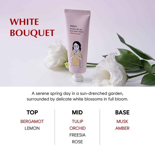 MIDHA Rice Hand Cream Set, 1.35fl.oz/40ml, Moisturising, Hydrating, Non-sticky, Non-greasy, Softens cuticles, Lightweight hydration, Comforting fragrance, for dry hands, perfumed