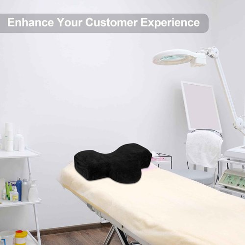 IMENE Lash Pillow for Lash Extensions- Memory Foam Lash Pillows with Neck and Back Support, Ergonomic Lash Bed Pillow with Velvet Pillowcase and Lash Organizer Pockets（Black）