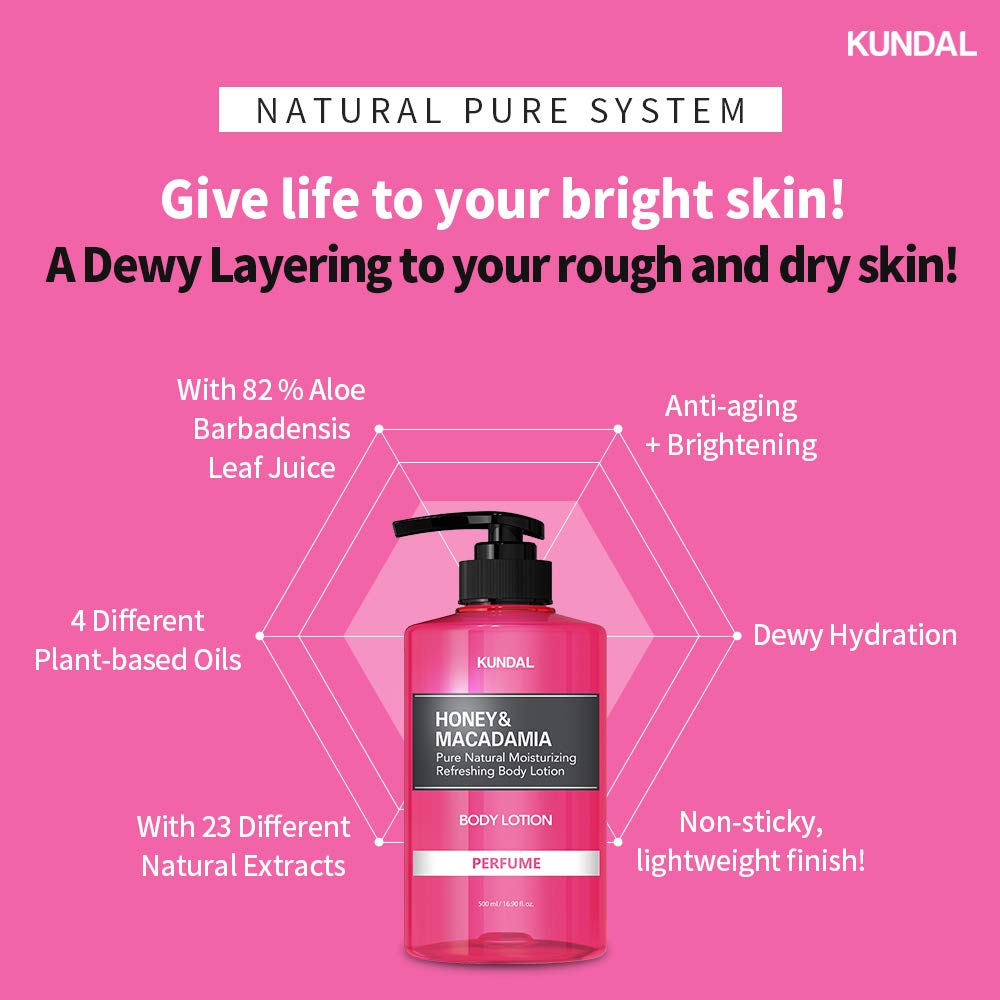 Kundal Nature Body Lotion [English Rose Scent] Moisturizer with 82% Aloe Vera/Deep Hydration for Dry Skin/Organic Formular Sensitive Skin Friendly 1,000ml (16.9 Fl Oz x 2ea/set)