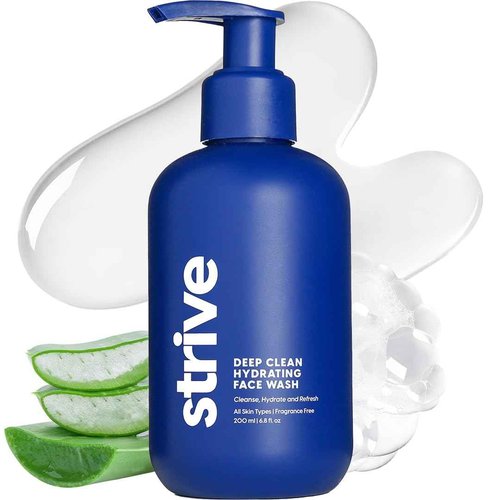 Strive Hydrating Men's Face Wash - Deep Cleans Pores, Exfoliates & Brightens - Refreshing Aloe Vera, Hyaluronic Acid & Niacinamide - Fragrance Free Men's Skincare - 200ml