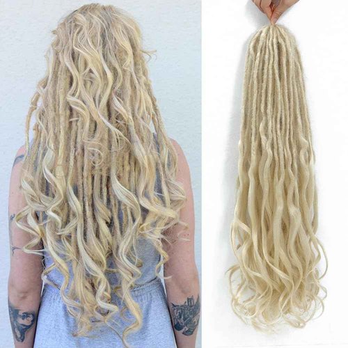Aguacor Loose Wave Dreadlocks Synthetic French Curly Double Ended Dreadlock Extensions 24inches 30 Strands Thin Soft Blonde Spanish Curly DE Dreadlock Extensions for Women (30 Strands, 613#)