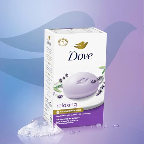 Dove Beauty Bar Soap Relaxing Lavender Oil & Chamomile 2 Bars for moisturized Skin, Calms dry Skin 3.75 oz