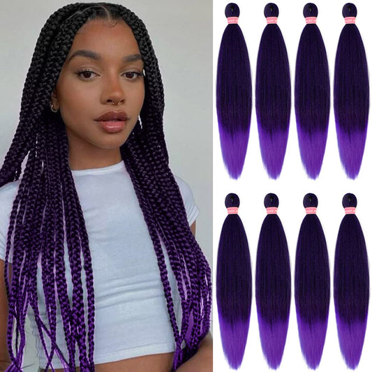 AQINBEL 8PCS/Pack 26 Inches Pre-stretched Braiding Hair Itch Free Synthetic Fiber Crochet Twist Braids Yaki texture Braiding Hair Extensions (1B/Purple#)