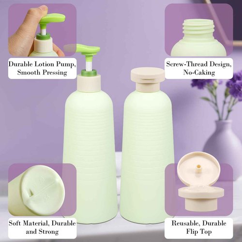 UMETASS 16.9oz Travel Shampoo Bottle with Flip Cap, Refillable Plastic Pump Bottles Dispenser for Soap, Shampoo, Lotions, Liquid Body Wash, Creams and Massage Oil (2Pack, 16.9oz/500ml)