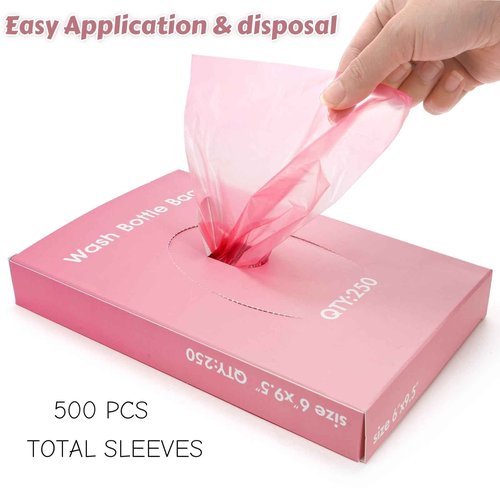 ZOOFOX 500 Pieces Wash Bottle Bags, Disposable Tattoo Bottles Bags, Pink Odorless Squeeze Bottle Covers for Tattoo Supplies Accessories