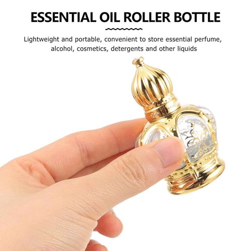 Housoutil 10ml Essential Oil Glass Roller Bottle, 20PCS Refillable Vintage Perfume Bottles, Middle Eastern Style Glass Roll on Dispenser with Cap for Thai Amulet Essential Oil Catholic Baptism