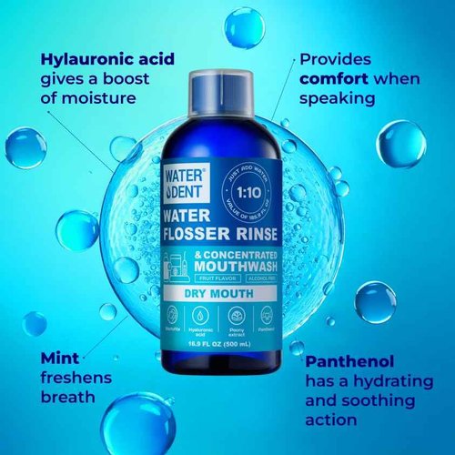 Concentrated Irrigant and mouthwash Dry Mouth | Add to Water Flossers | Fruit Flavor | When dilluted 16.9 fl.oz = 186 fl.oz | Alcohol Free, Fluoride Free. Made in USA (Non-Medical) WATER DENT