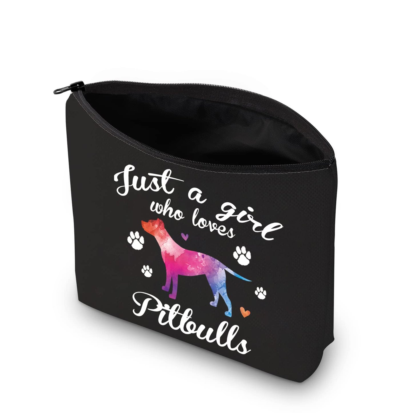 MBMSO Pitbull Gifts Makeup Bag Just a Girl Who Loves Pitbulls Cosmetic Bag Pitbull Lovers Owner Gifts Travel Bag Zipper Pouch(Pitbull bag-black)