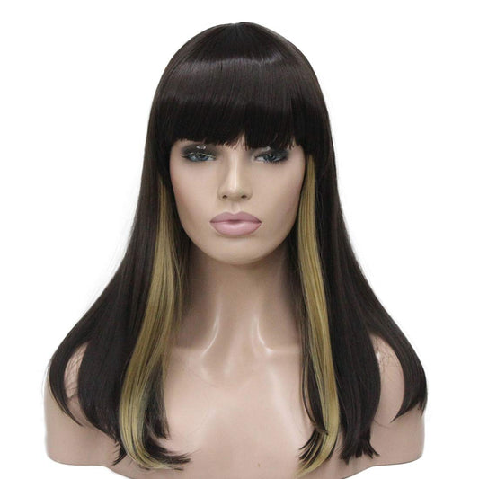 Lydell 14" Long Straight Wig Soft Heat Fiber Hair Cute Neat Bang Under Shoulder Full Wig (WR24B+6)