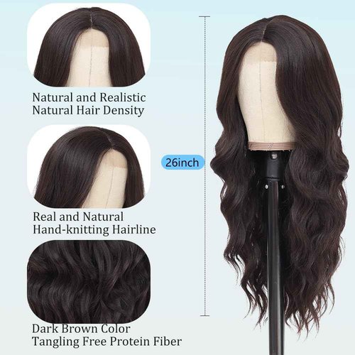 Long Brown Wig for Women Natural Looking Wavy Curly Synthetic Hair Wig Tangle Free Heat Resistant Comfortable for Daily Wear