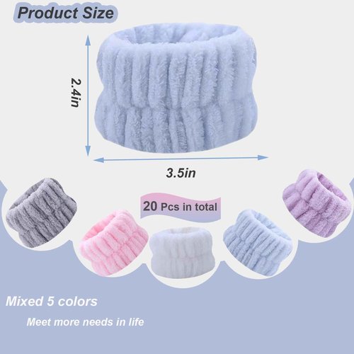 TS-MAYKA 20 Pcs Wrist Bands for Washing Face, Absorbent Face Washing Wristbands, Spa Wrist Towels Beauty Towel Bands Arm Bands for Washing Face for Prevent Water from Running Down Arms