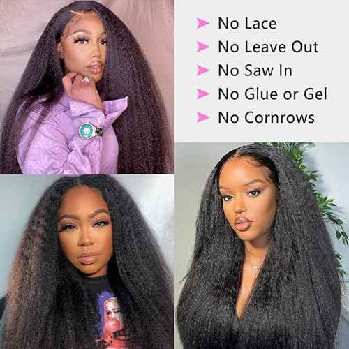 V Part Kinky Straight Human Hair Wigs - 22inch Virgin Hair V Shape Half Wigs for Black Women
