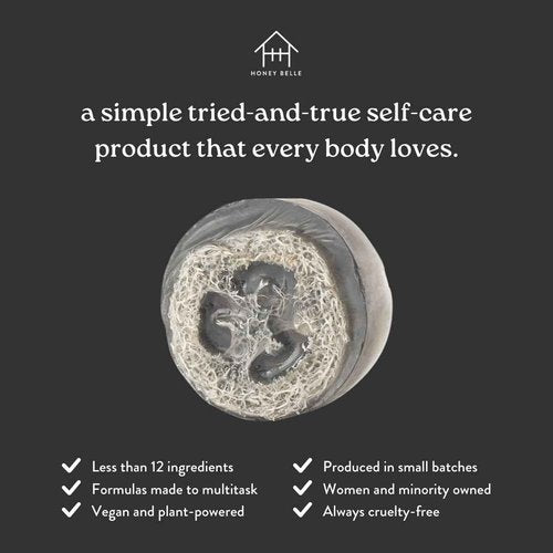 Honey Belle Charcoal Bamboo Exfoliating Loofah Soap 2-Pack - Exfoliating Bar Soap with Loofah Inside - Cleansing, Moisturizing, Nourishing, Scrubby Soap - Plant-Based, Eco-Friendly, Vegan