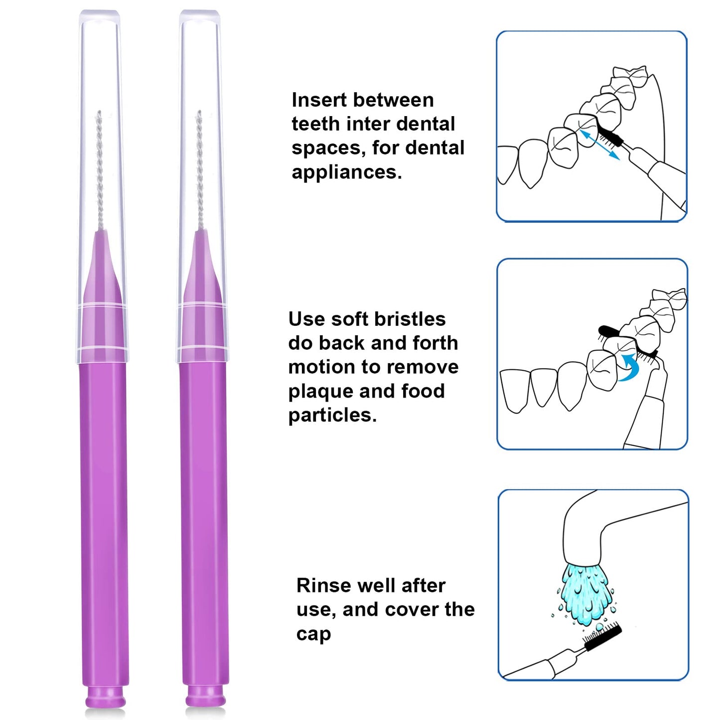 50 Pieces Braces Brush for Cleaner Interdental Brush Toothpick Dental Tooth Flossing Head Oral Dental Hygiene Flosser Toothpick Cleaners Tooth Cleaning Tool (Purple)