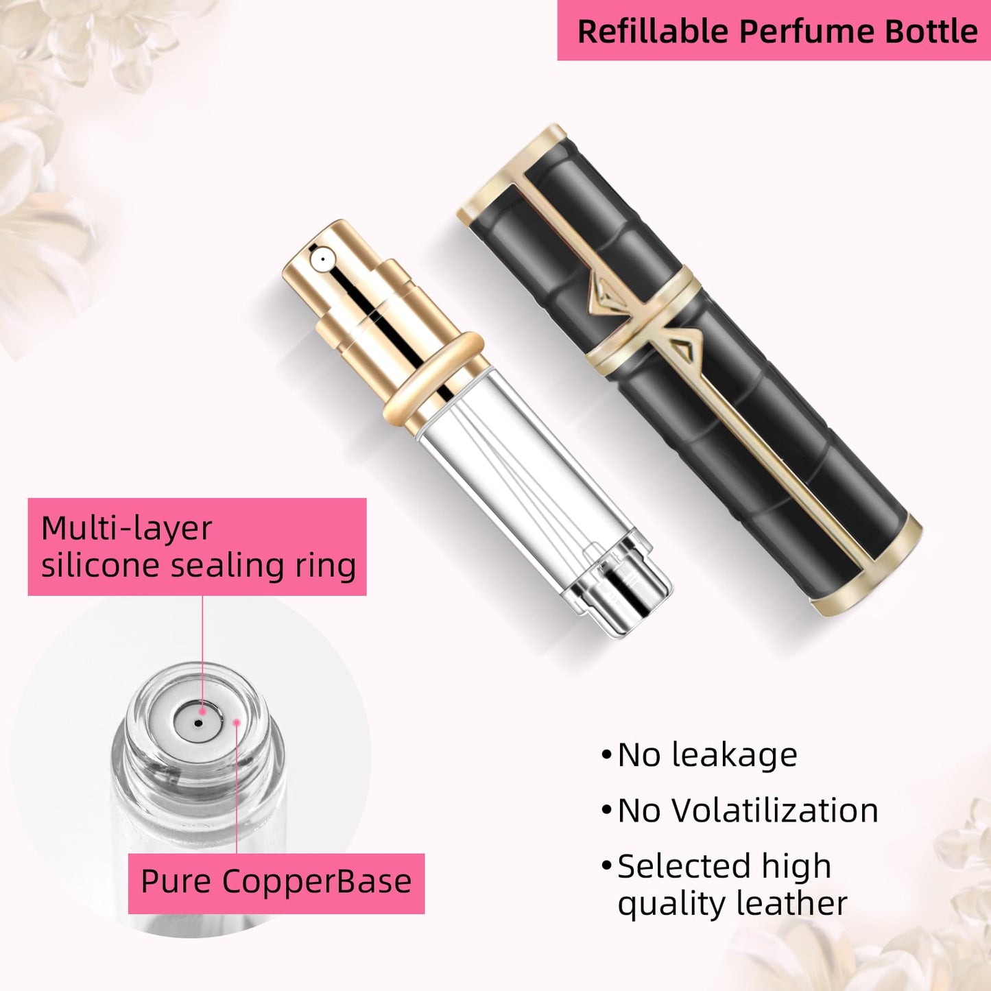 PRO IPLAS Travel Perfume Bottle Refillable, 5ML Travel Size Perfume Atomizer, Leather Pocket Perfume Dispenser,Travel Cologne Sprayer For Men and Women (White)