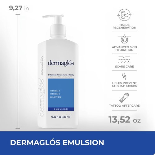 Dermaglos | Hydration And Regeneration pack, Cream Moisturizer 1.76 oz + Emulsion Advanced 13.52 Fl Oz, Vitamin A + Vitamin E + Allantoin, Enhances Skin´s Vitality Formula For all Skin Types