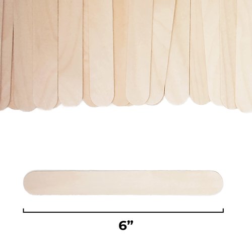 Makerstep 6 Inch Jumbo Wooden Multi-Purpose Wax Sticks 100 Pack. Large Popsicle Sticks, Applicator, Spatulas for Waxing, Ideal for Body, Hair Removal, Craft, Ice Cream Sticks