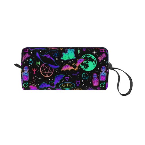 JKJOJIA Witchcraft Witch Witchy Bat Goth Makeup Bag Organizer Small Cosmetic Bags Portable Travel Toiletry Bag With Handle Simple Accessories Storage Zipper Pouch For Women Girl