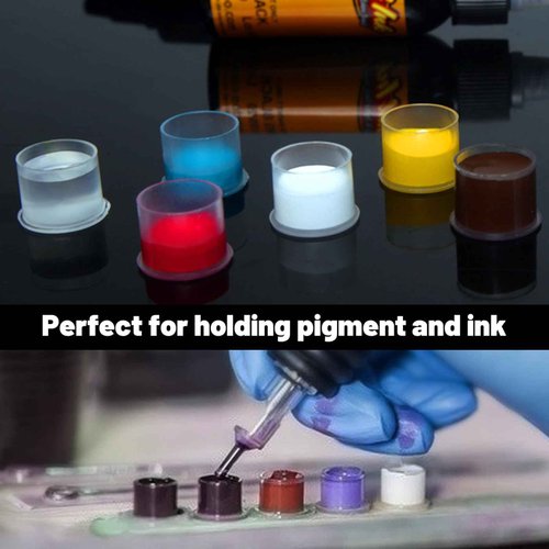 Tattoo Ink Caps - WZPB 300pcs Ink Caps with Base Tattoo Ink Cups White #17 Large Pigment Caps