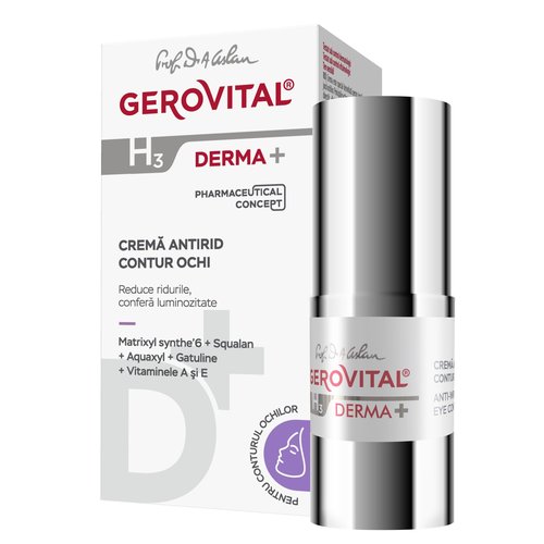 Gerovital DERMA+ Anti-Wrinkle Eye Contour Cream, Anti-Aging Action, 15ml